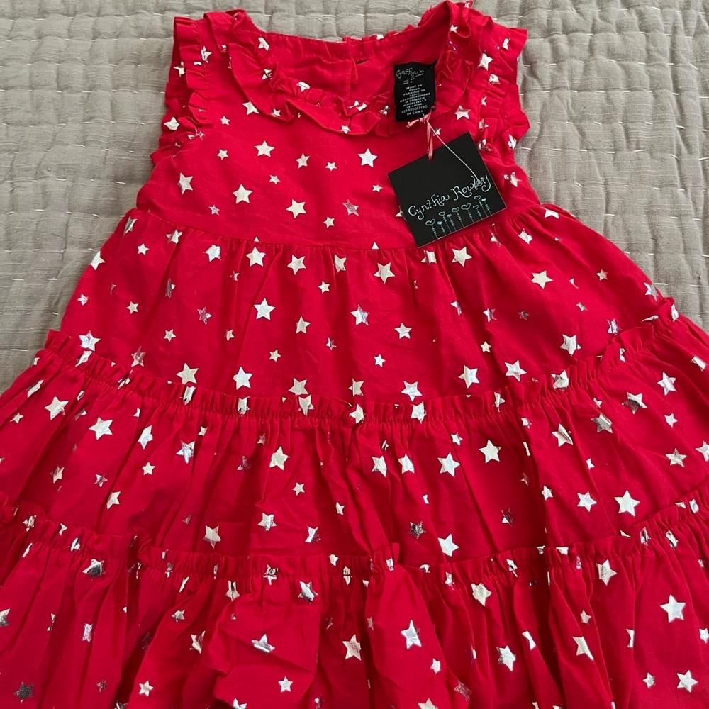 Cynthia Rowley . Kids toddler Baby girl Red Ruffle with silver stars Dress 24 M